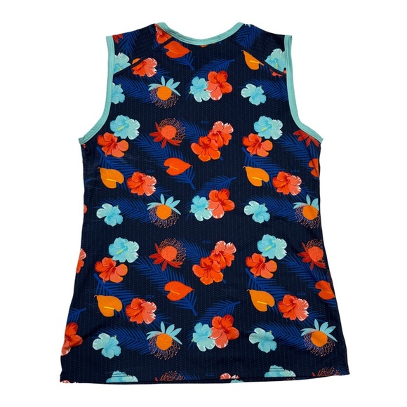 {TomboyX} Tropical Floral Hibiscus Print Swim Muscle Style Rashguard Tank Top - Picture 2 of 3